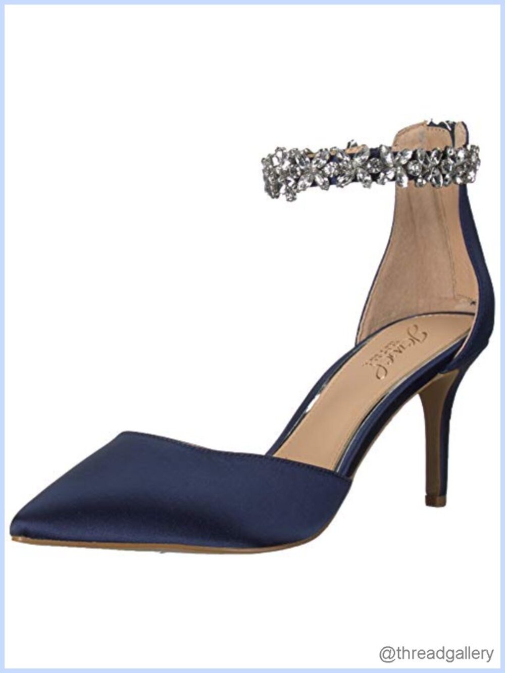 Satin Pointed Toe Kitten Heel Rhinestone Ankle Strap Dress Pumps